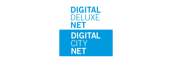 Blaues Icon zeigt Digital Deluxe Net- und Digital City Net-Logo.