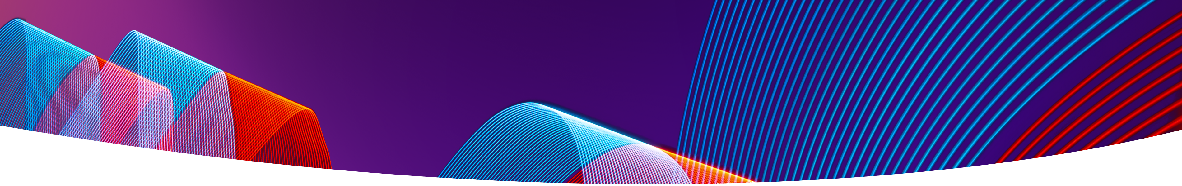 Abstrakter violetter Hintergrund mit geschwungenen, mehrfarbigen Linien und Flächen in Blau, Türkis und Orange.