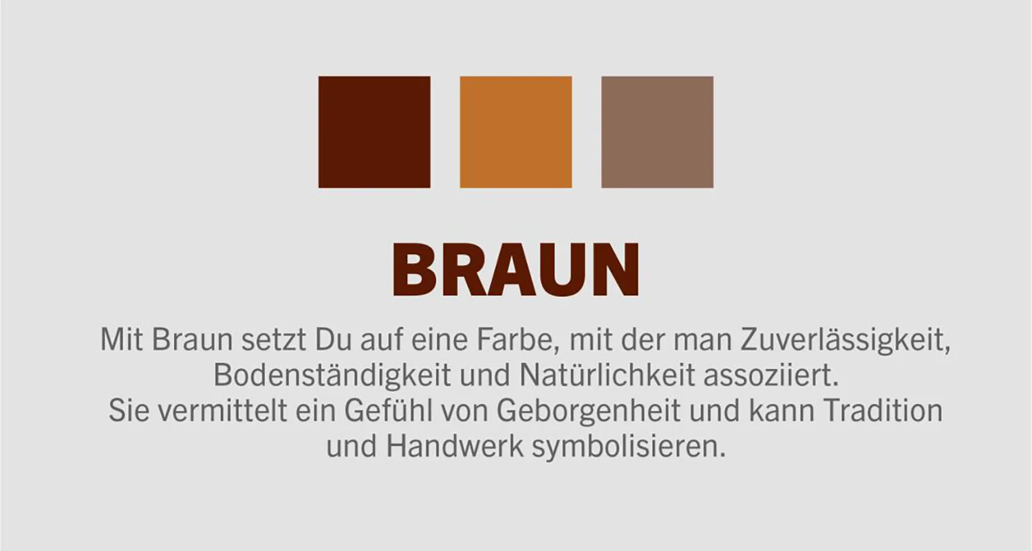 Beschreibung der Farbbedeutung von Braun mit Beispielen unterschiedlicher Brauntöne.