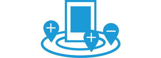 Blaues Icon beschreibt die Point of Interests bei Premium Programmatic DOOH-Kampagnen.