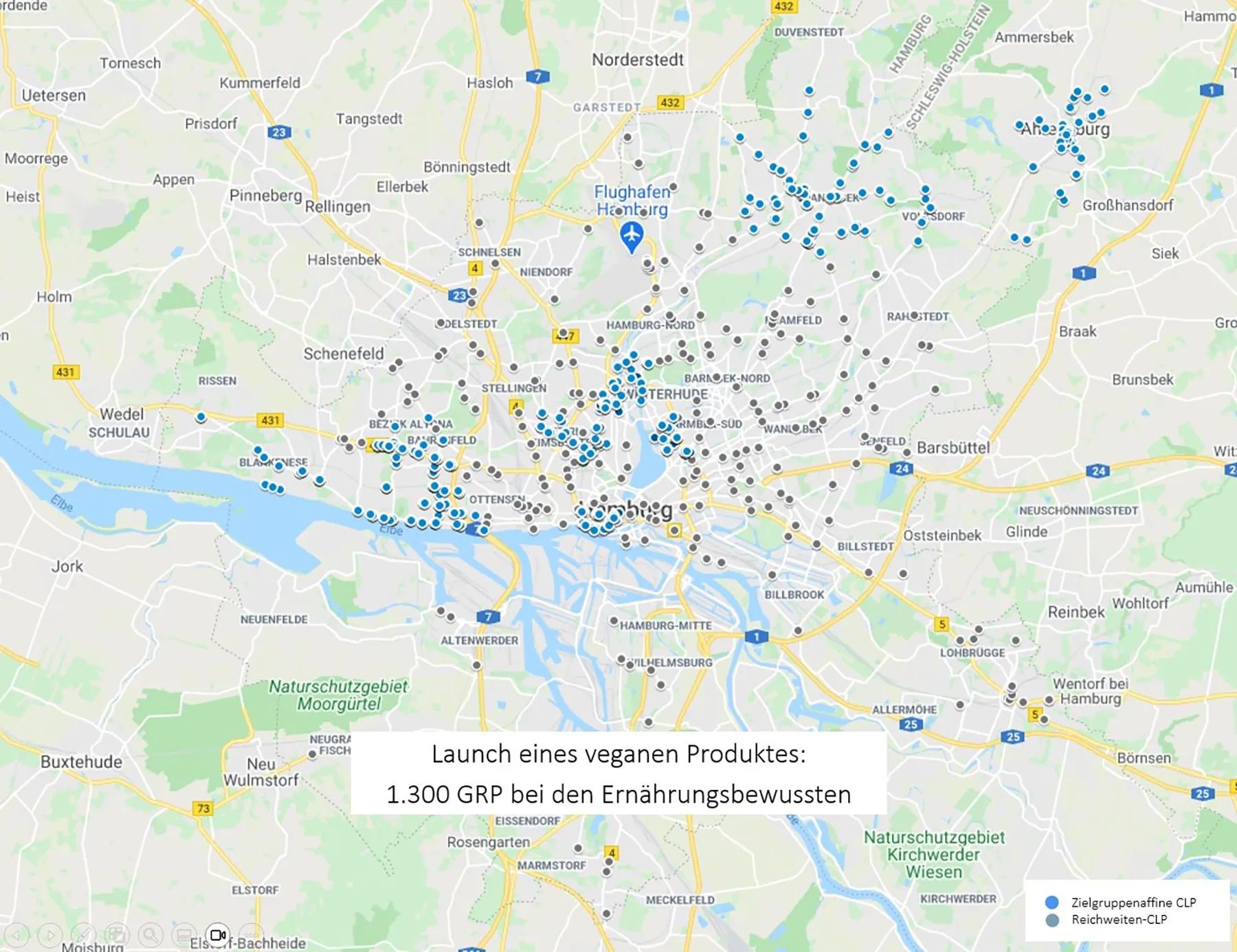 Eine Karte zeigt Menge an Standorten ausgewählter City Light Poster in der Stadt.